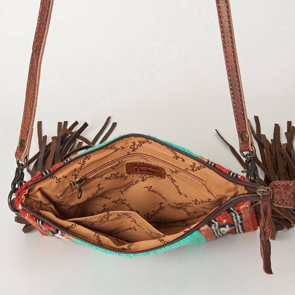 ADBG236 American Darling Cross body Bag with Woven Saddle Blanket & Fringes: ADBG236B