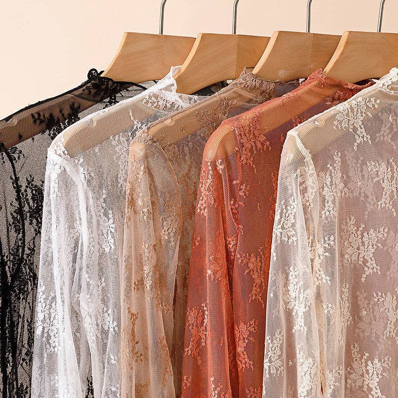 Lace Mesh Top: Beige / Missy / M