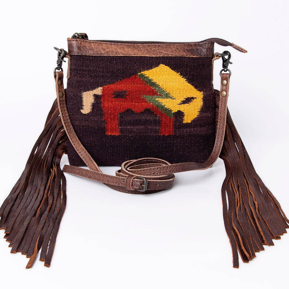 ADBG236 American Darling Cross body Bag with Woven Saddle Blanket & Fringes: ADBG236B