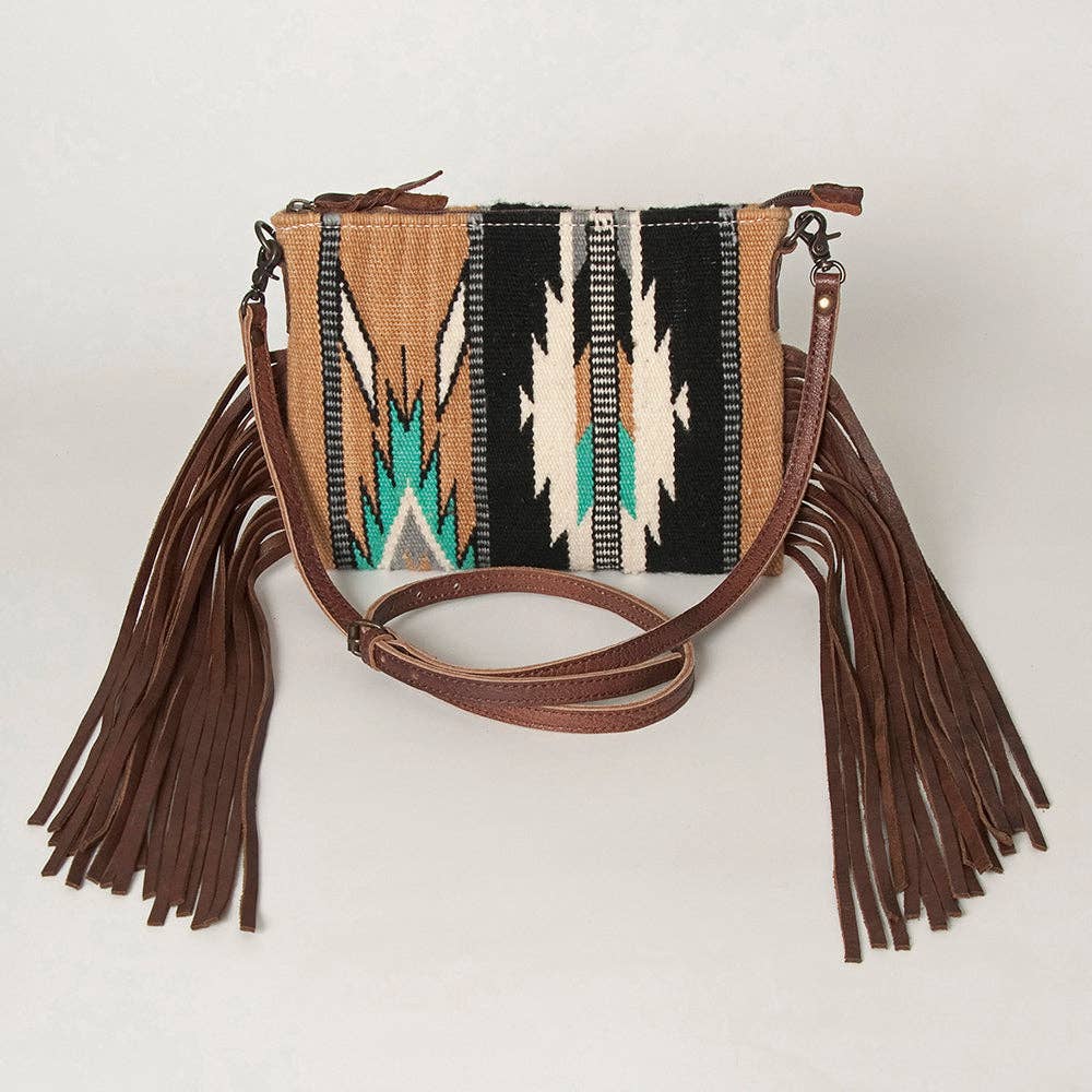 ADBG236 American Darling Cross body Bag with Woven Saddle Blanket & Fringes: ADBG236B