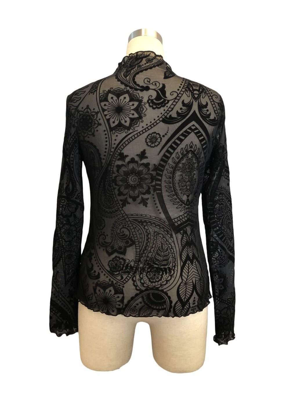 Paisley Velvet Print Mesh Top: Black / Missy / XL