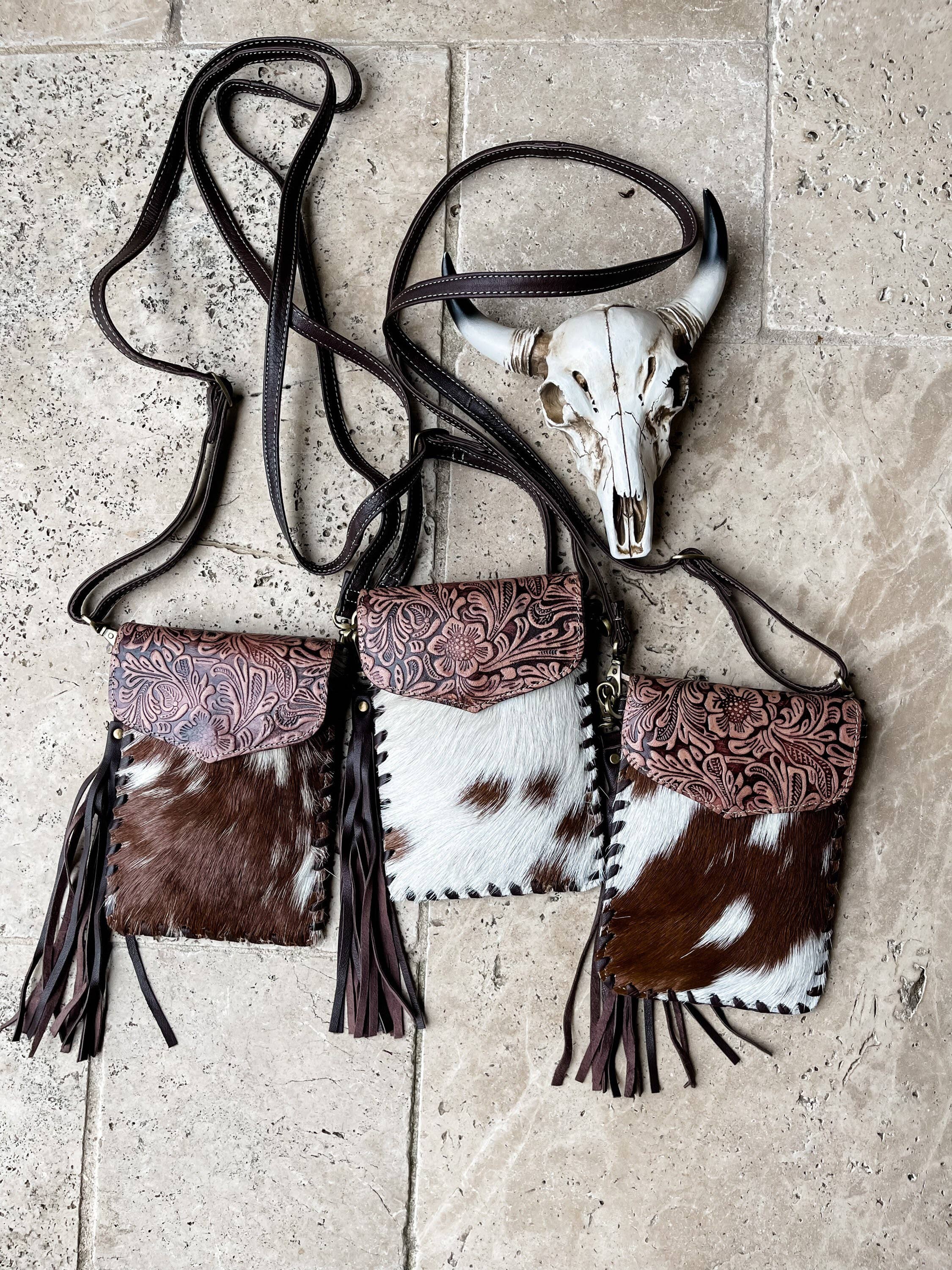 Phone Crossbody Western Tooled Leather Phone Mobile Purse: Tan Leather