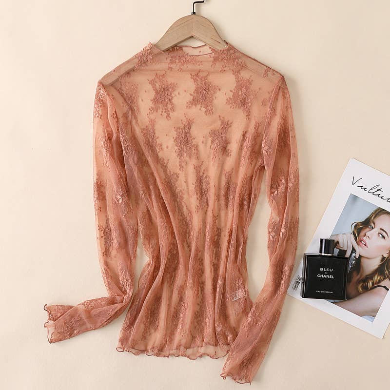 Lace Mesh Top: Beige / Missy / L