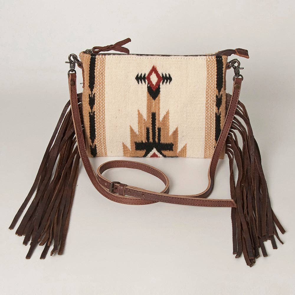 ADBG236 American Darling Cross body Bag with Woven Saddle Blanket & Fringes: ADBG236B