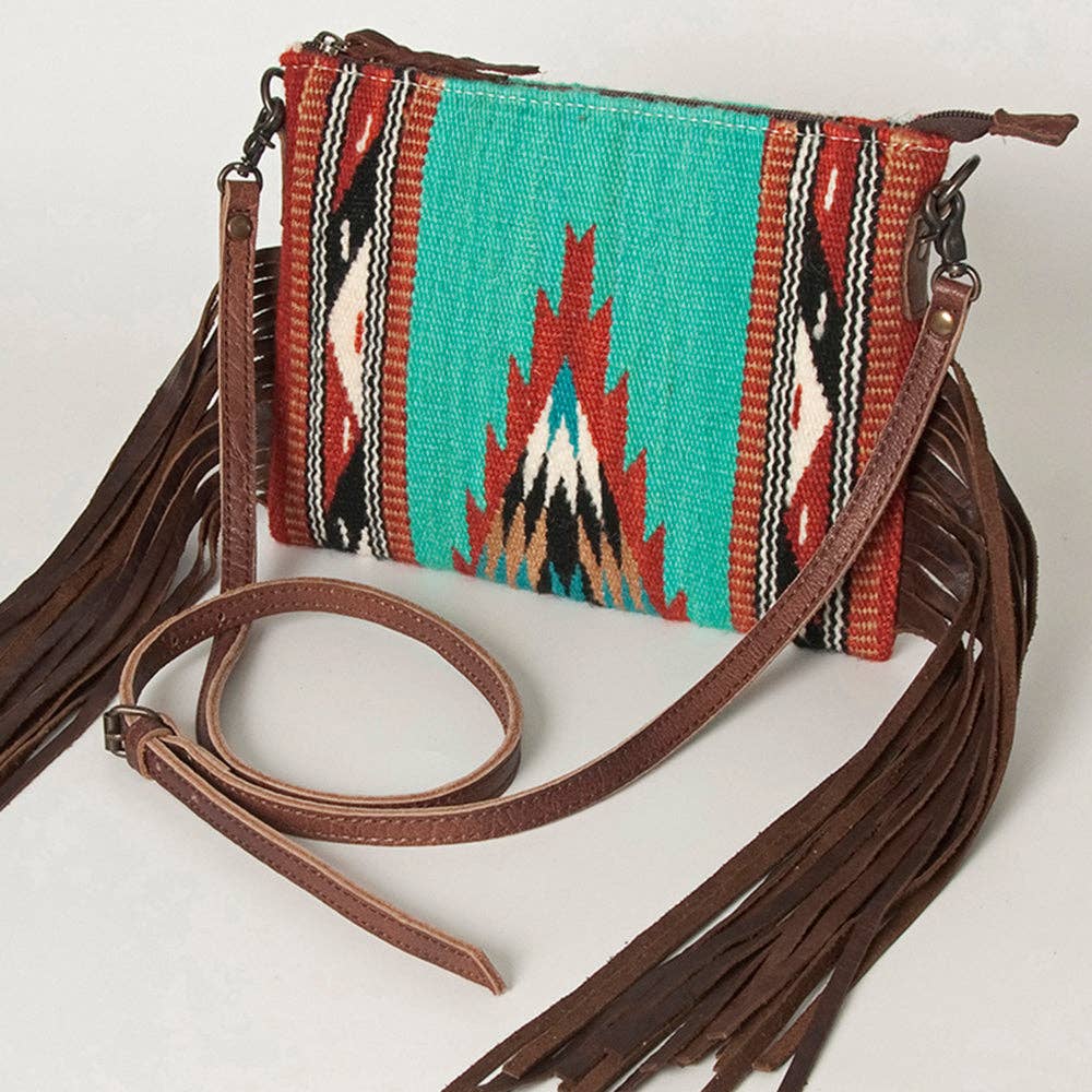 ADBG236 American Darling Cross body Bag with Woven Saddle Blanket & Fringes: ADBG236B