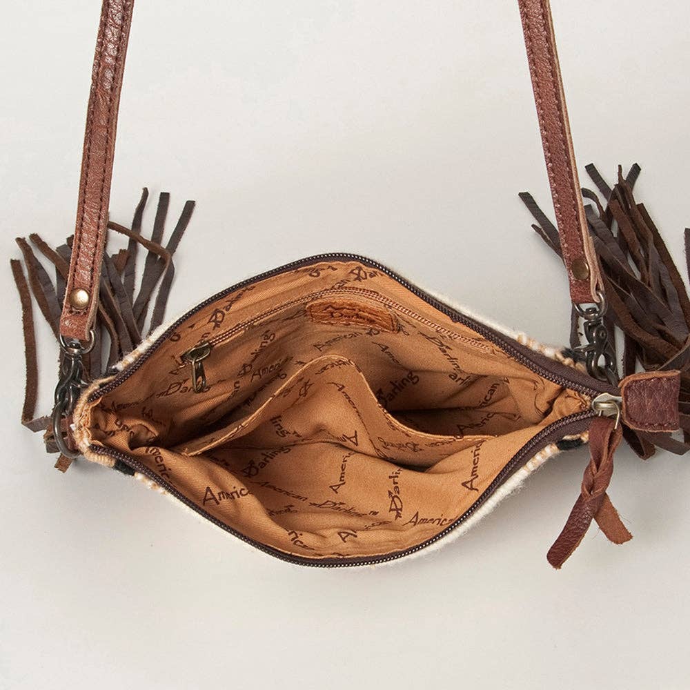 ADBG236 American Darling Cross body Bag with Woven Saddle Blanket & Fringes: ADBG236B