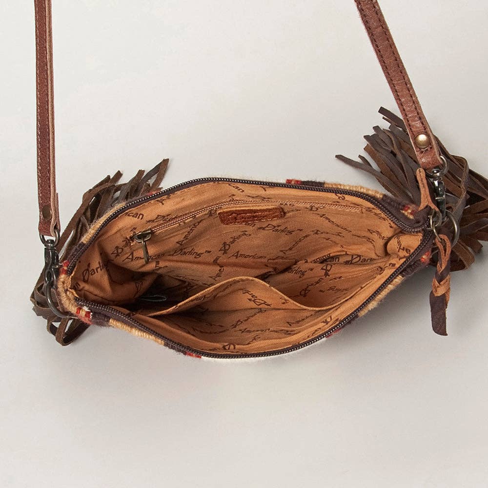 ADBG236 American Darling Cross body Bag with Woven Saddle Blanket & Fringes: ADBG236B