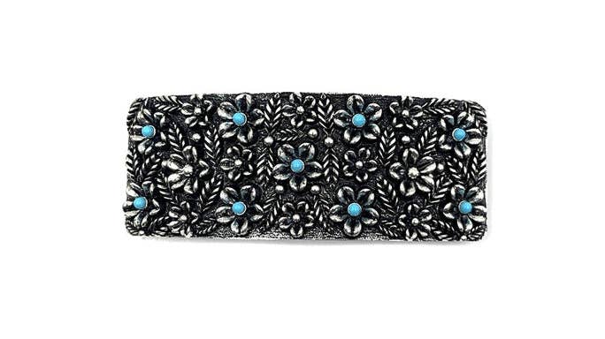 Western Turquoise Flower Metal Plate Hair Barrette