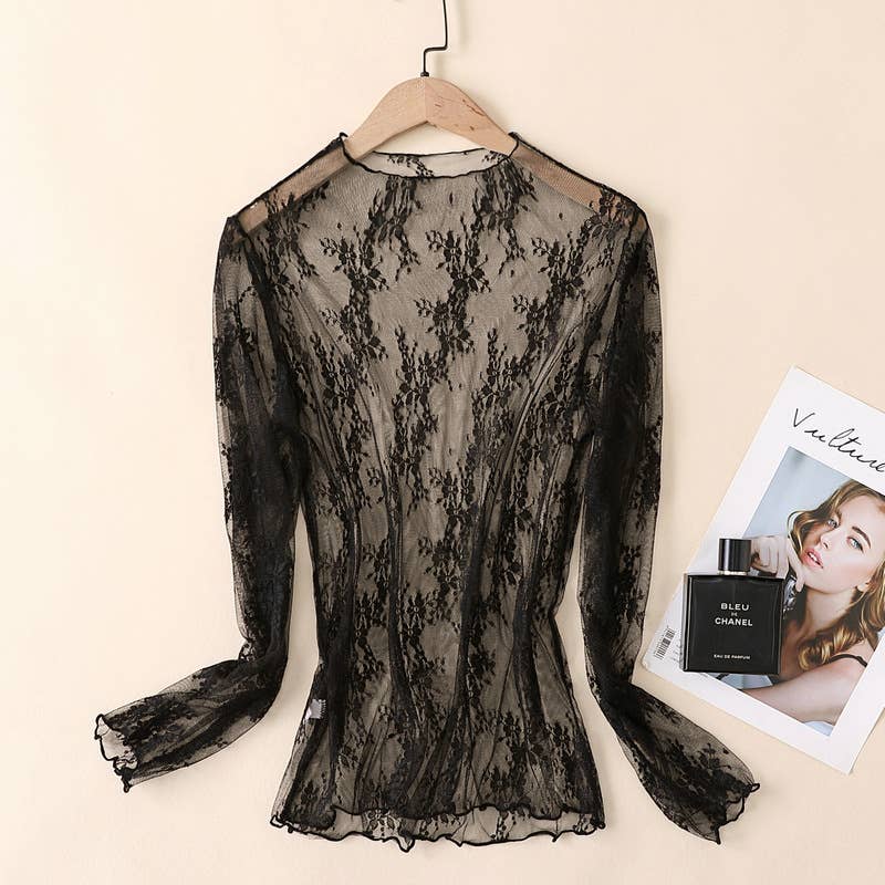 Lace Mesh Top: Beige / Missy / M