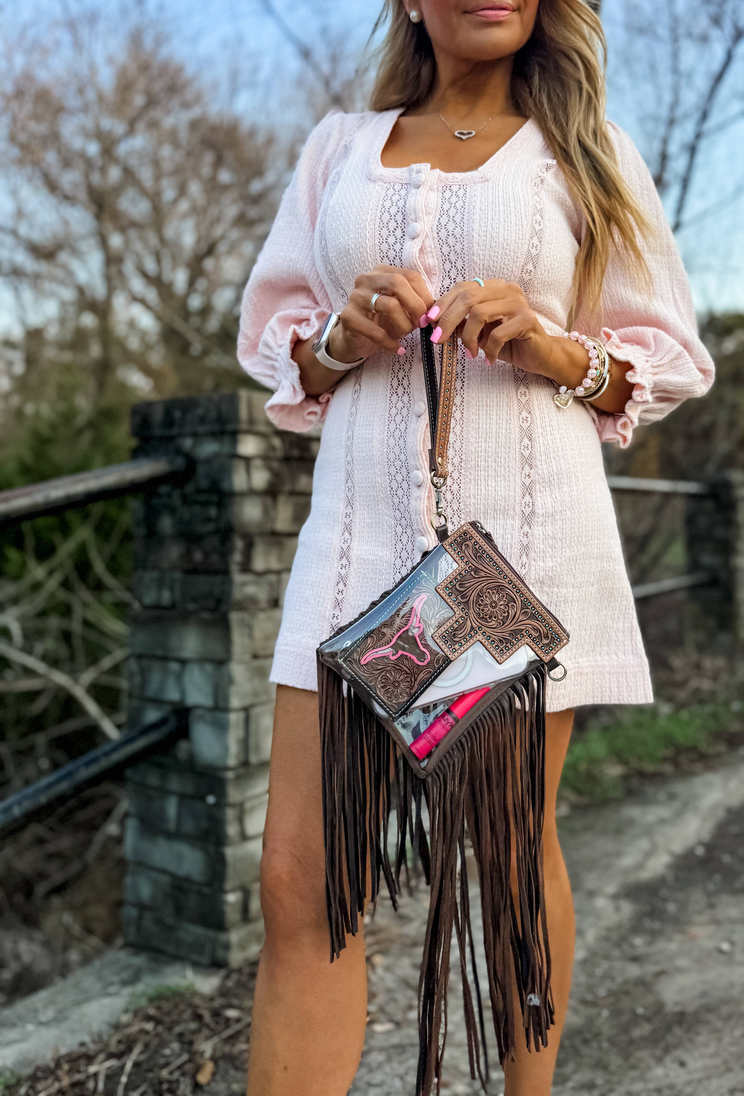 SHAYNE SMALL - Hand Tooled Clear Crossbody Concert bag: BLACK - NO FRINGE