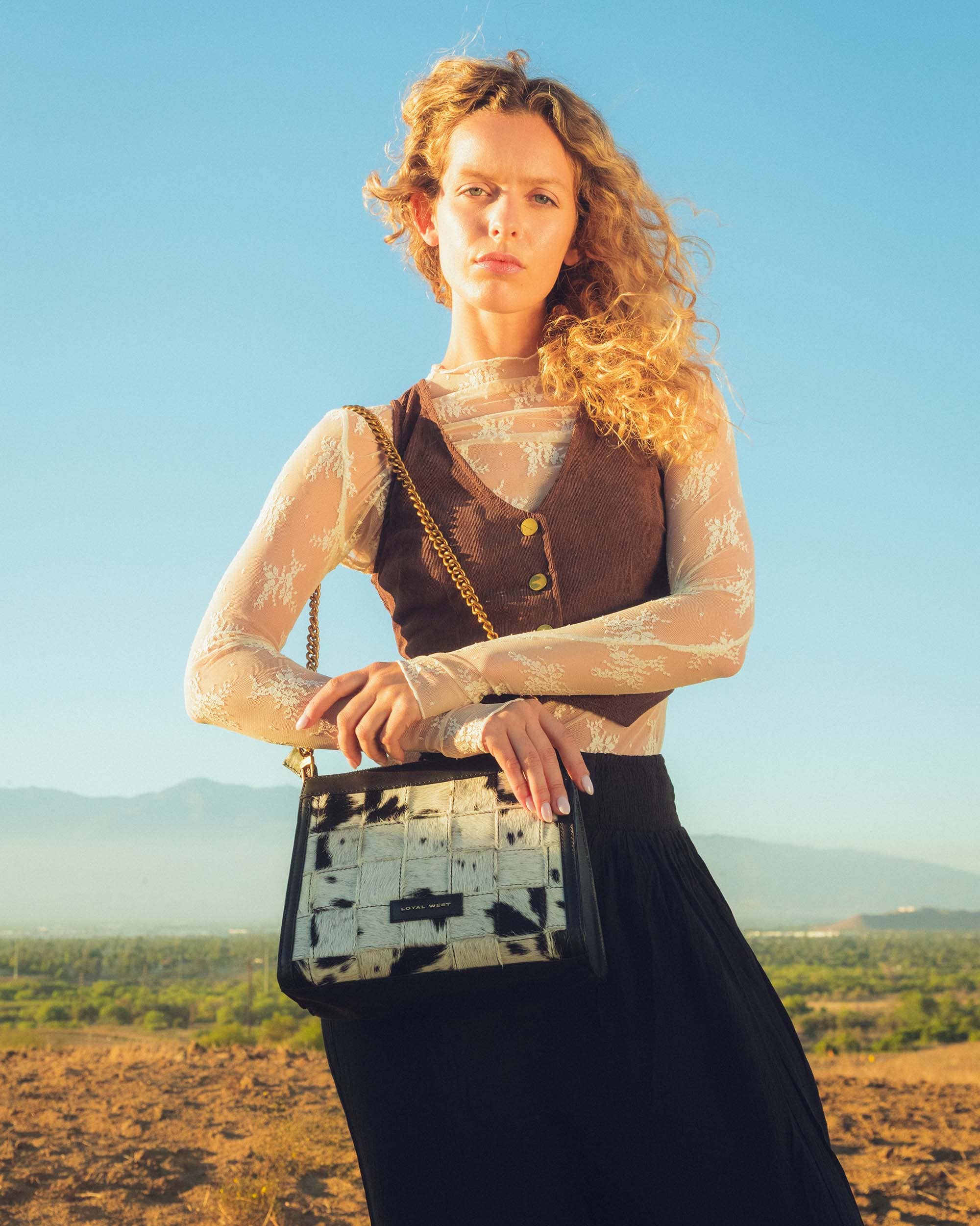 LOYAL WEST SCRAPPY MEDIUM CHAIN BAG IN COWHIDE AND BLACK CALFSKIN: Variants Combo