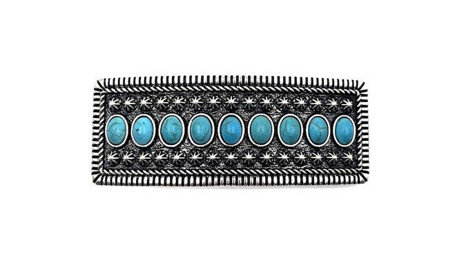 Western Turquoise Metal Plate Hair Barrette