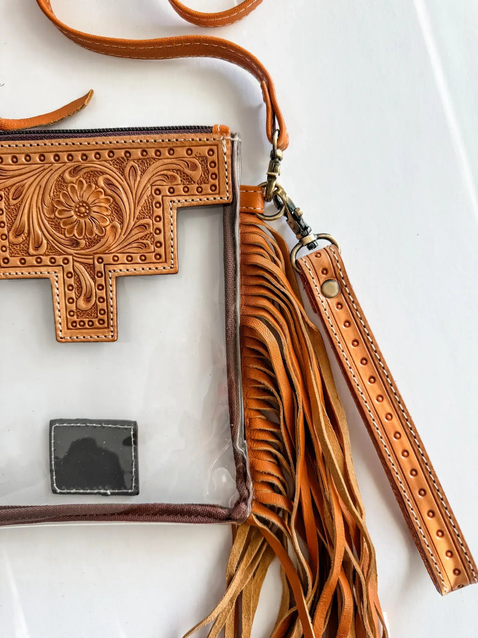 SHAYNE SMALL - Hand Tooled Clear Crossbody Concert bag: TAN