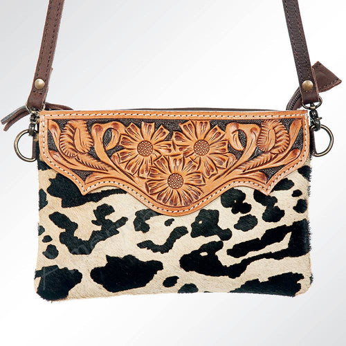 ADBG581 American Darling Hand Tooled Floral Carved & Hair-On Cowhide Small Cross body Bag: ADBG581