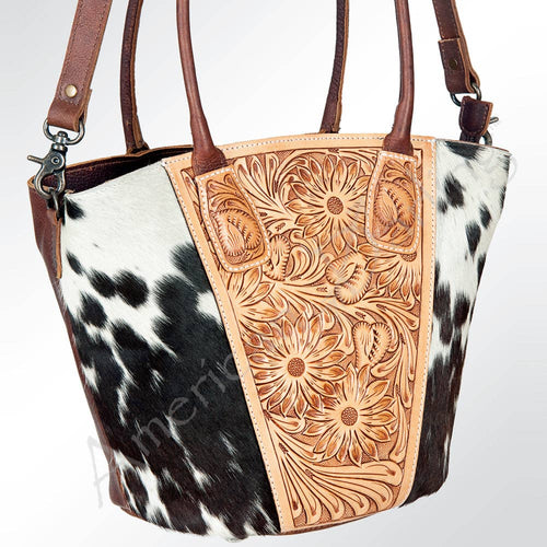 ADBG621A American Darling Hand Tooled Floral & Hair-On Cowhide Western Leather Hobo Bag: ADBG621A