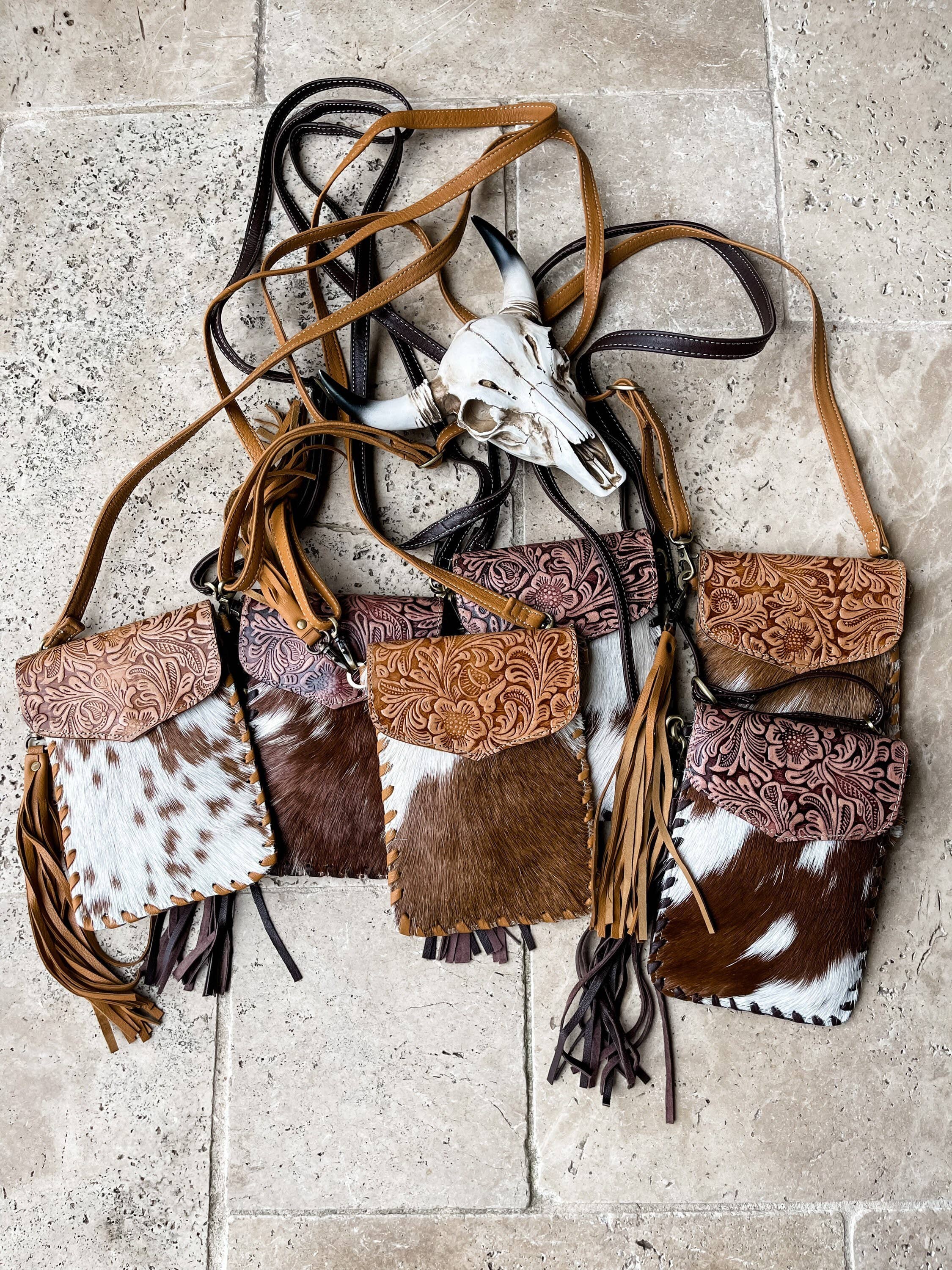 Phone Crossbody Western Tooled Leather Phone Mobile Purse: Turquoise Black