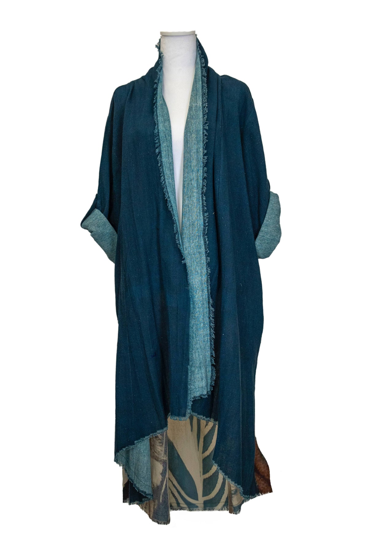 Duster with Chief Joseph Print in Denim Blue or Dark Gray: Charcoal Gray