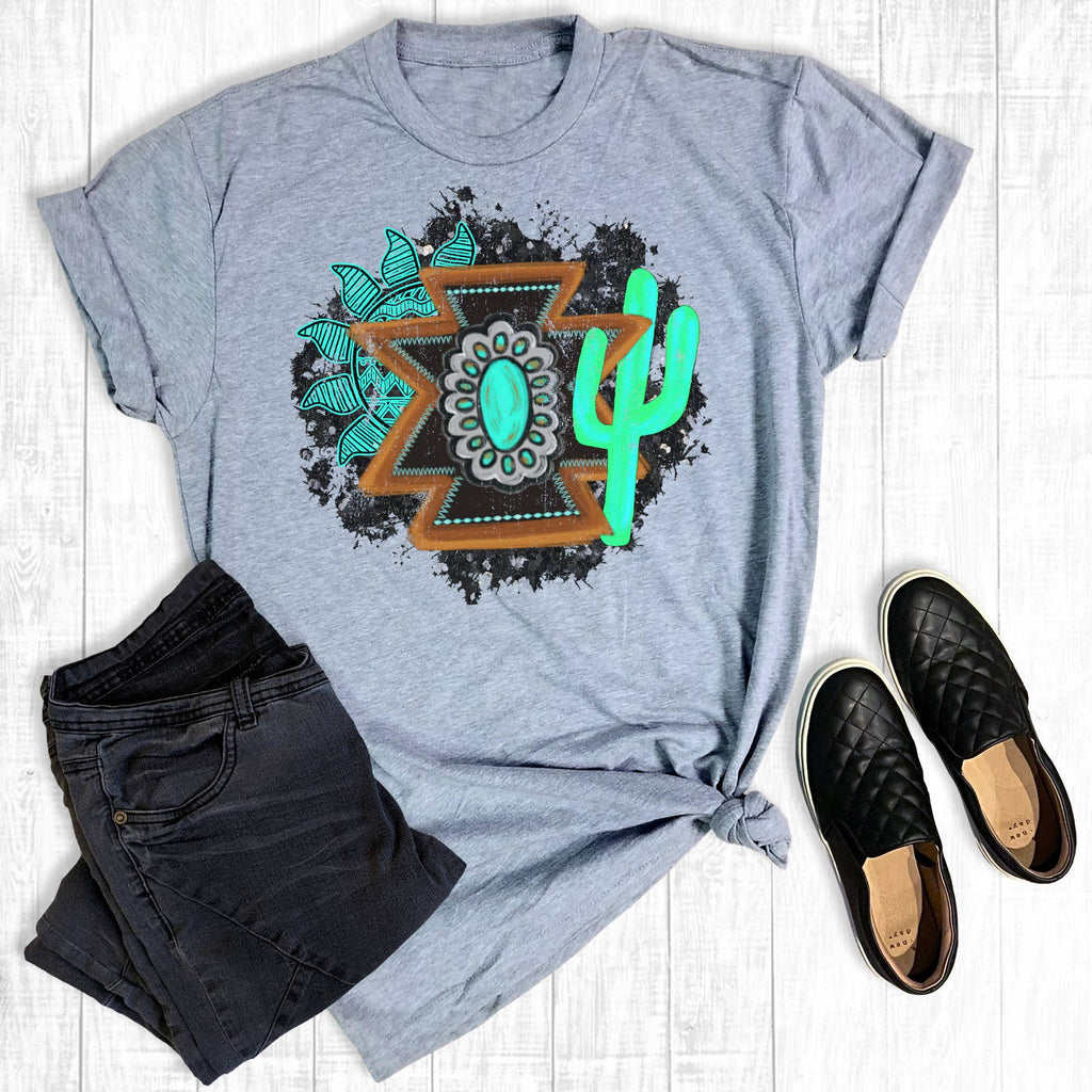 Cactus Aztec Jewel: Athletic Gray / L / Short Sleeve
