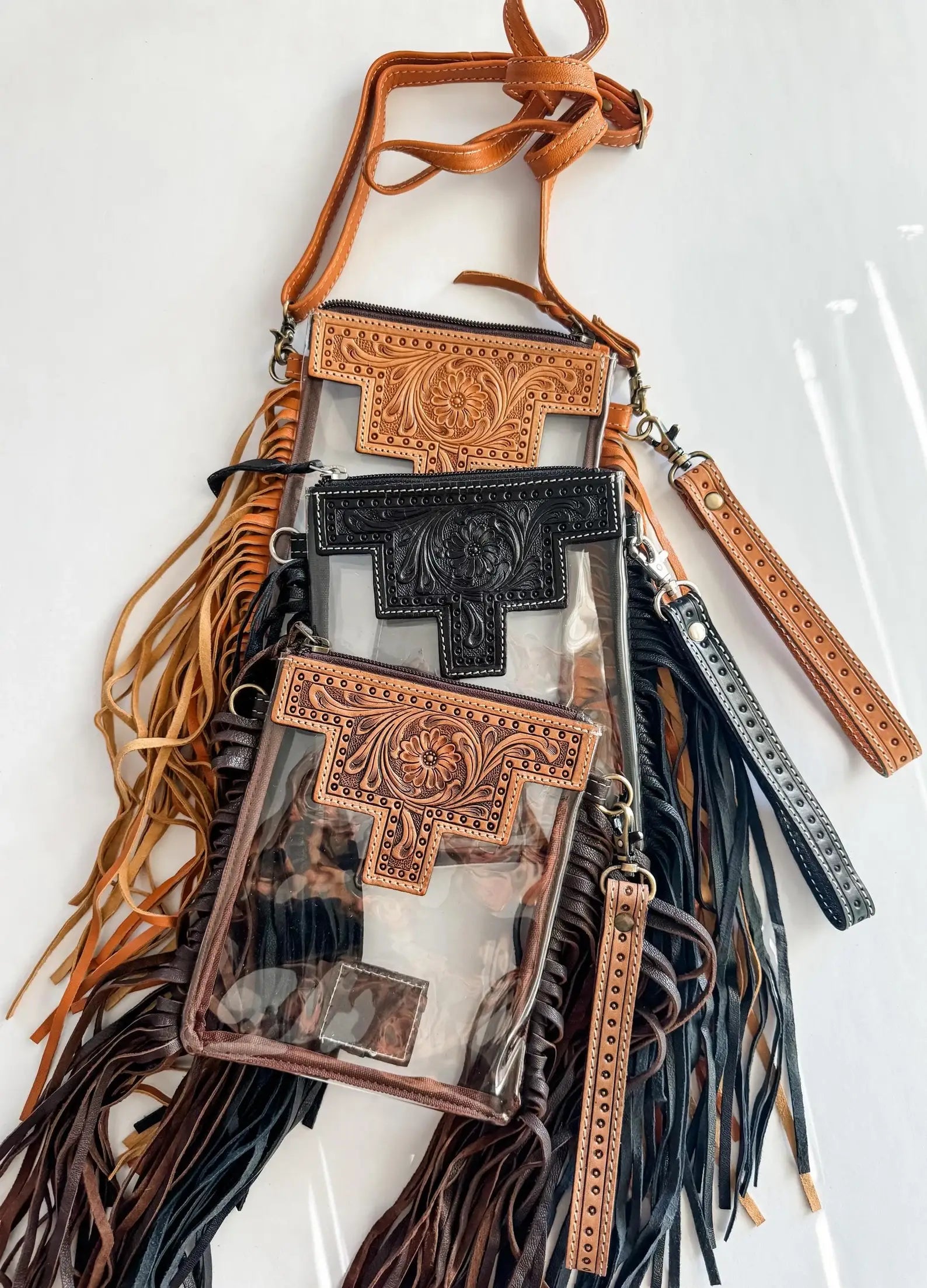 SHAYNE SMALL - Hand Tooled Clear Crossbody Concert bag: Black