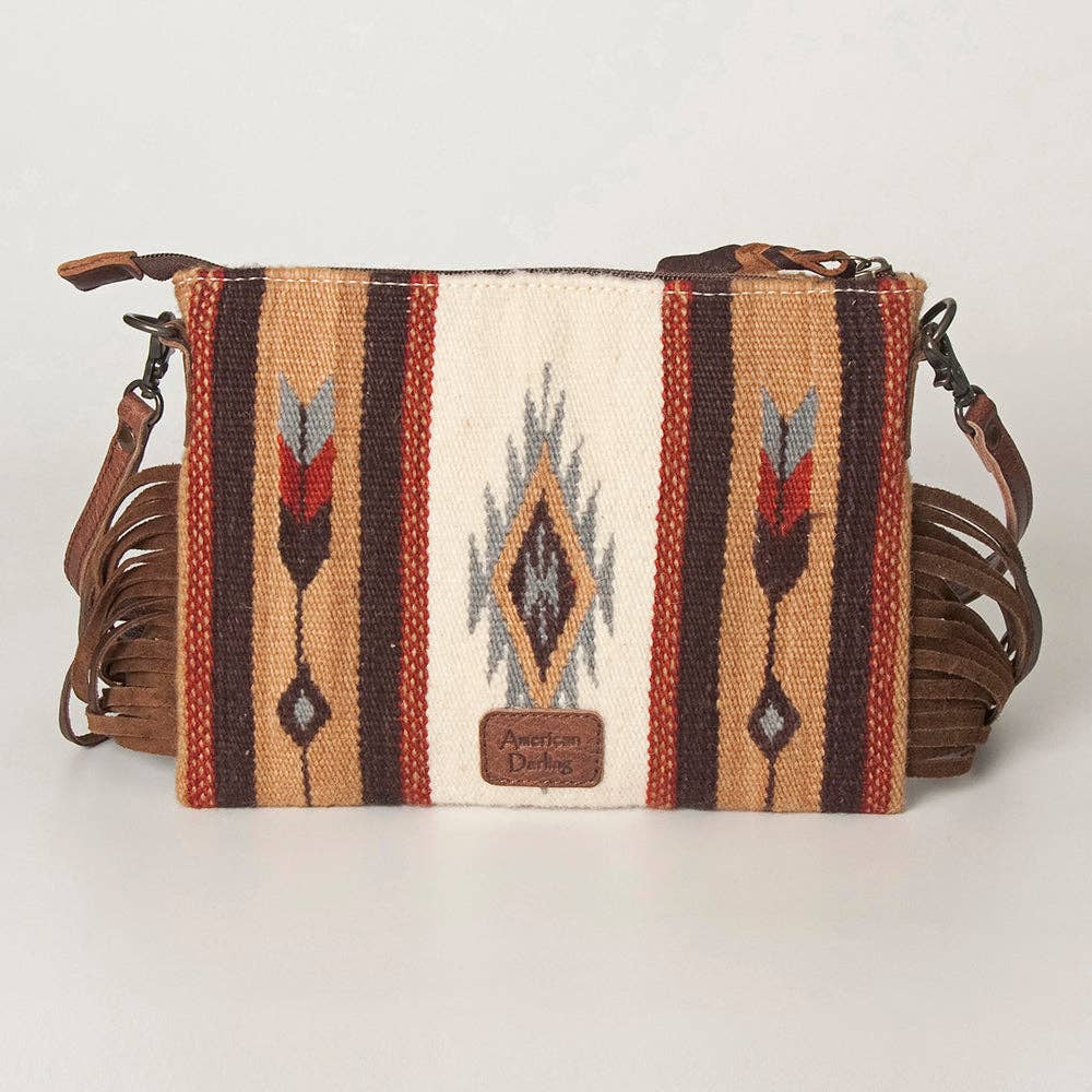 ADBG236 American Darling Cross body Bag with Woven Saddle Blanket & Fringes: ADBG236B
