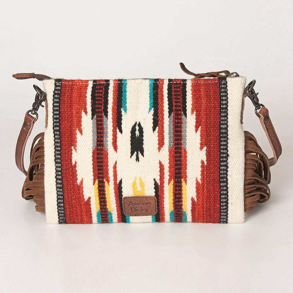 ADBG236 American Darling Cross body Bag with Woven Saddle Blanket & Fringes: ADBG236B