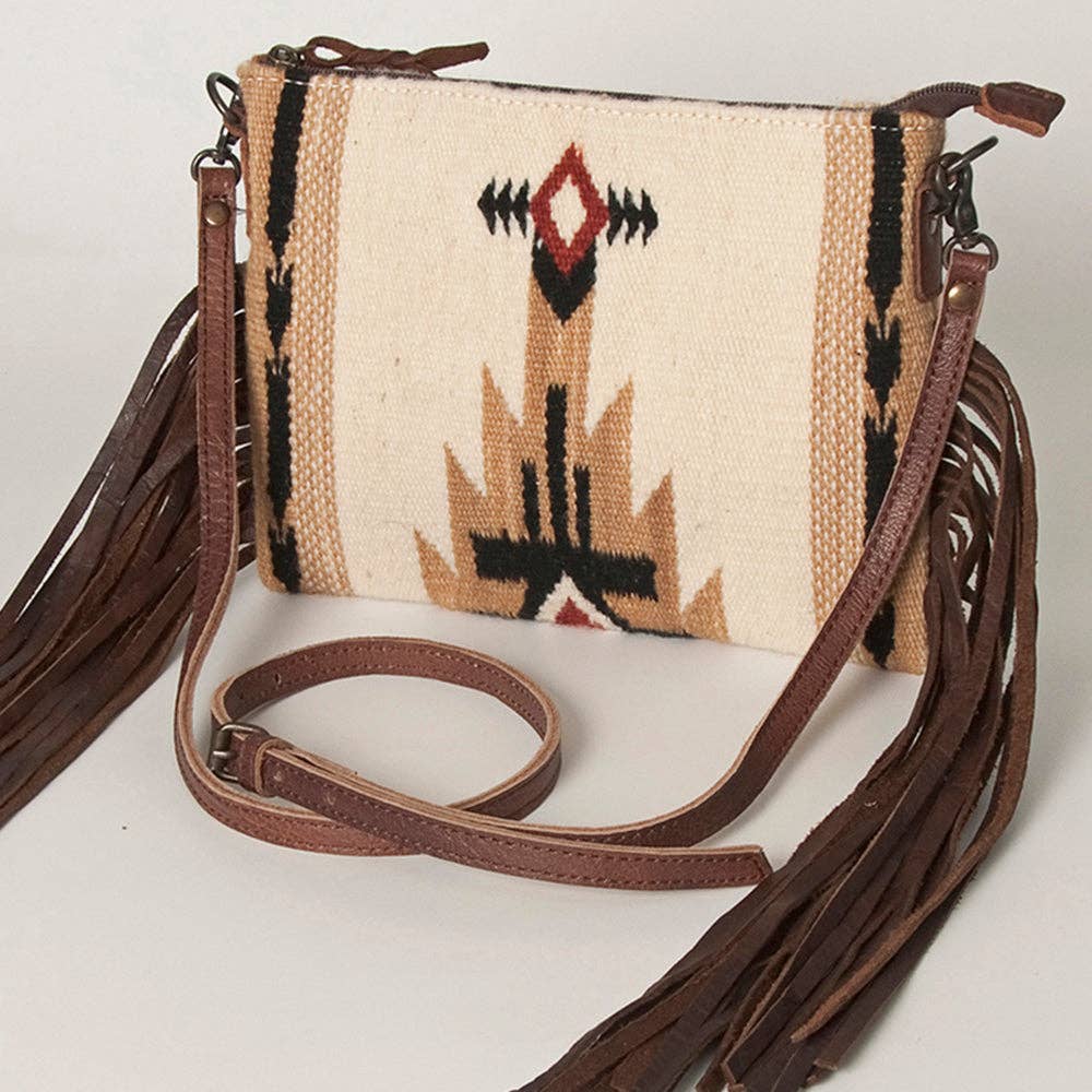 ADBG236 American Darling Cross body Bag with Woven Saddle Blanket & Fringes: ADBG236B