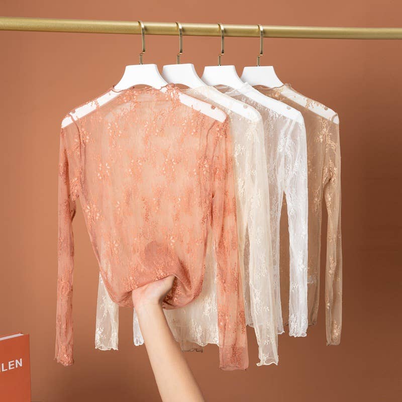 Lace Mesh Top: Beige / Missy / L