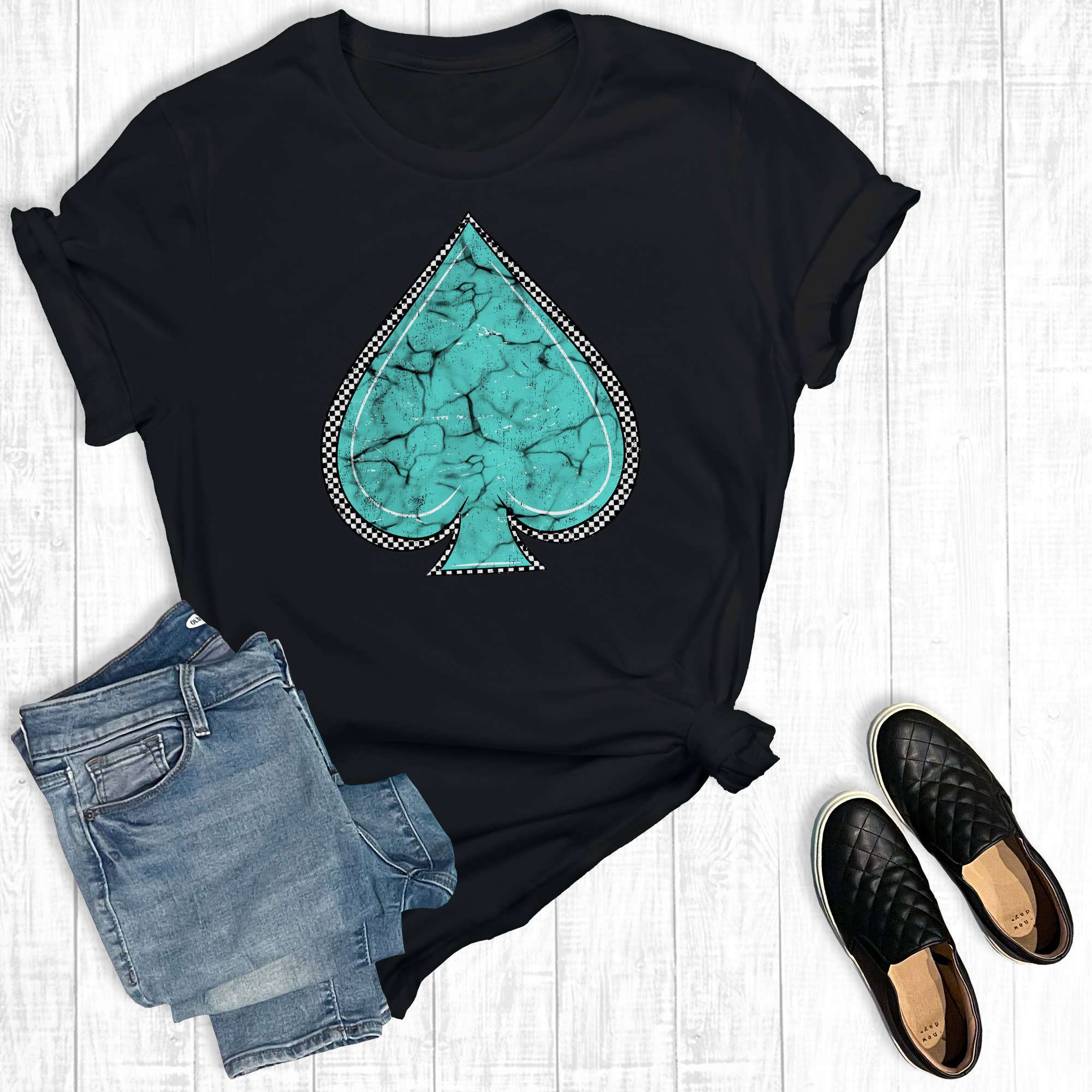 Western Turquoise Spade Graphic tee: Black / M / Short Sleeve