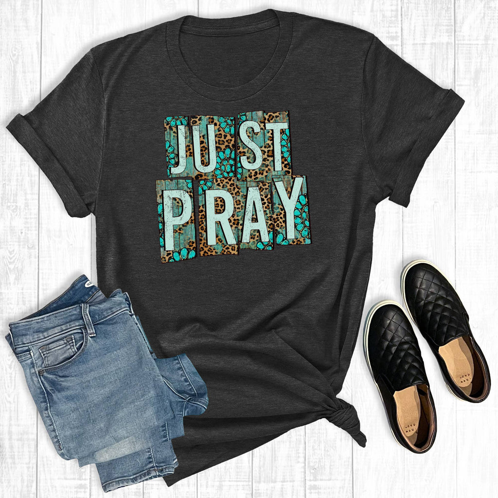 Turquoise Just Pray: Charcoal / M / Short Sleeve