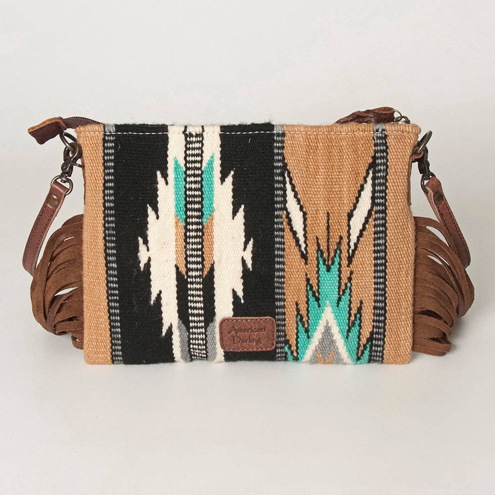 ADBG236 American Darling Cross body Bag with Woven Saddle Blanket & Fringes: ADBG236B