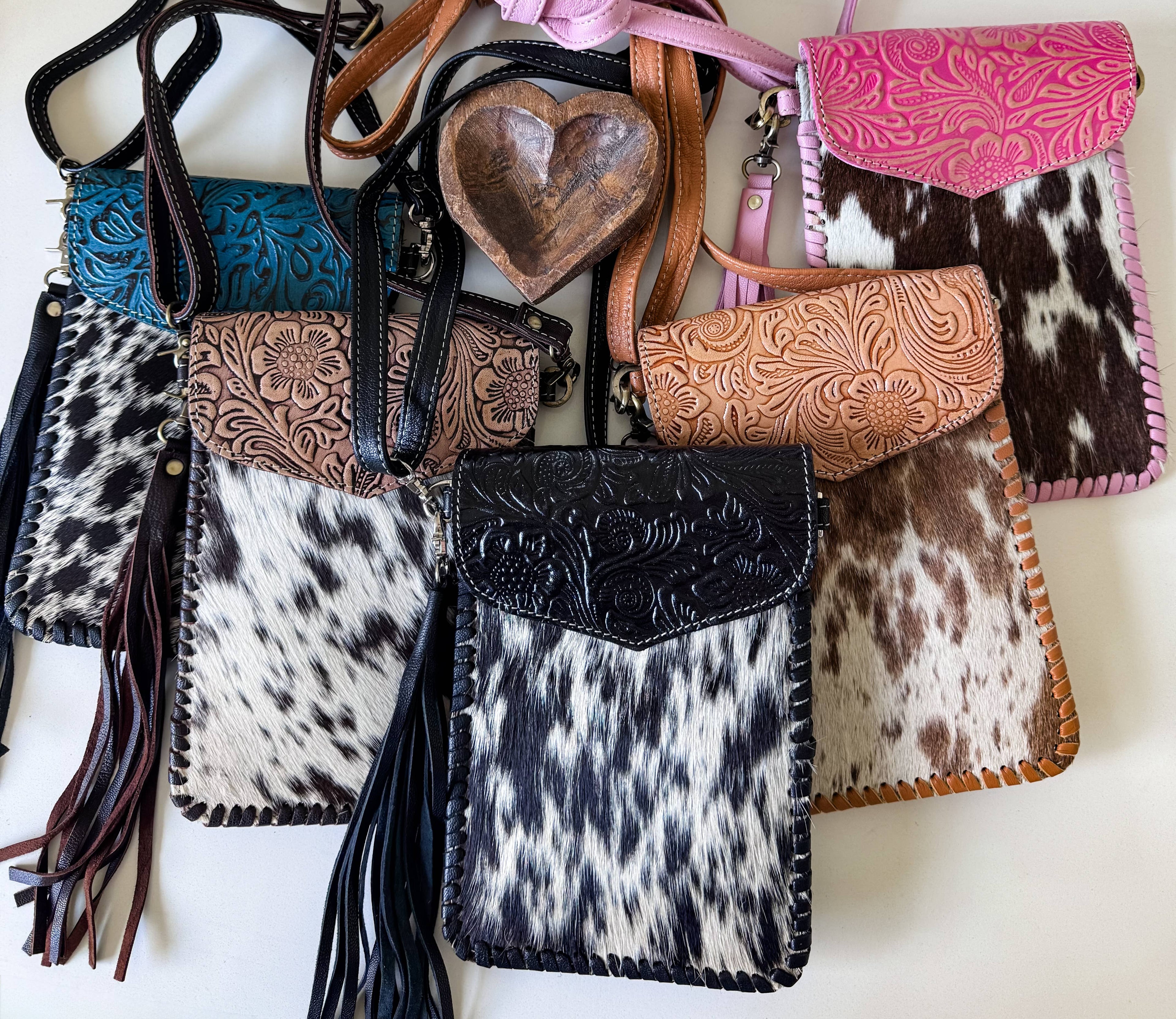 Phone Crossbody Western Tooled Leather Phone Mobile Purse: Pink Leather