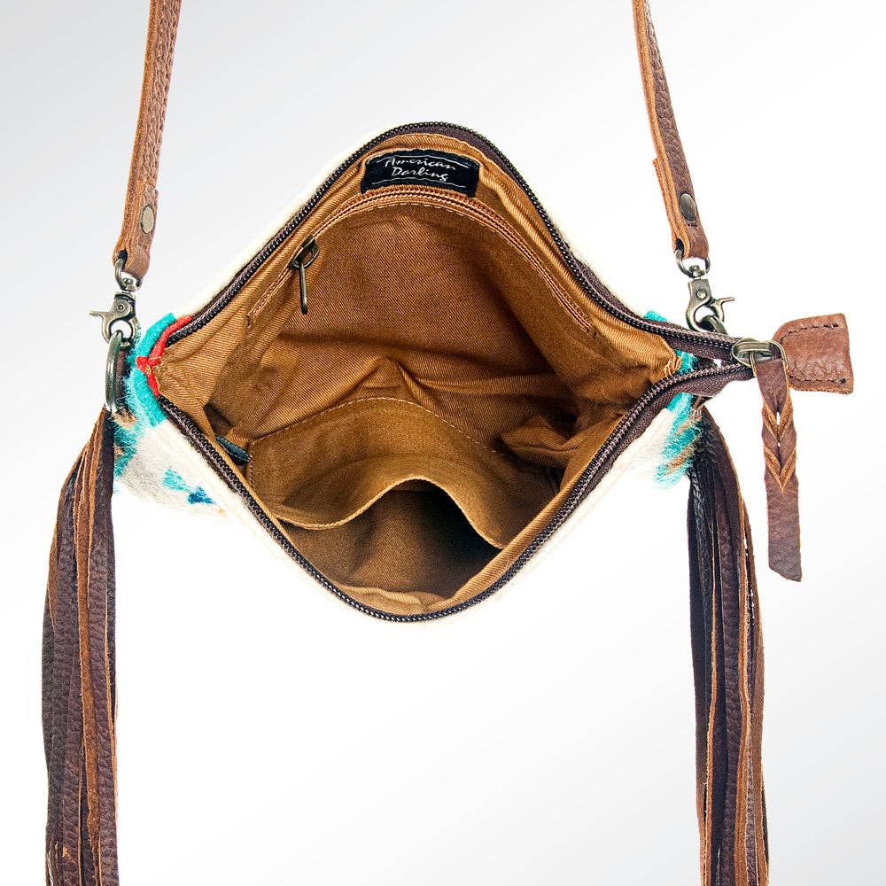 ADBG236 American Darling Cross body Bag with Woven Saddle Blanket & Fringes: ADBG236B