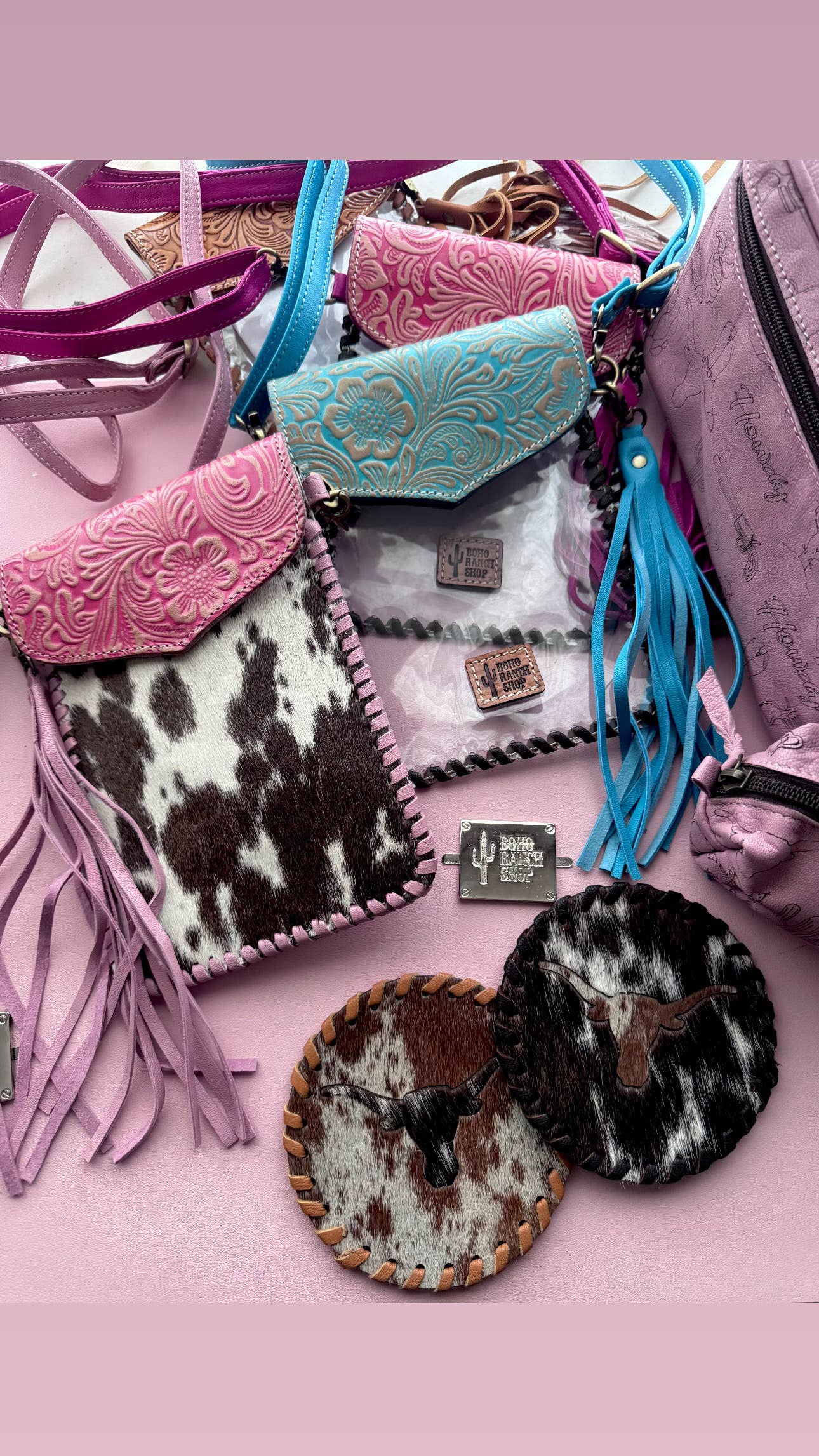 Phone Crossbody Western Tooled Leather Phone Mobile Purse: Turquoise Black