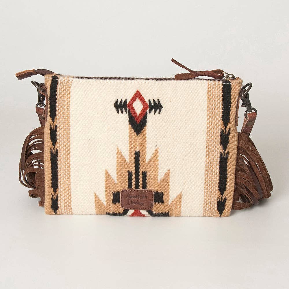 ADBG236 American Darling Cross body Bag with Woven Saddle Blanket & Fringes: ADBG236B