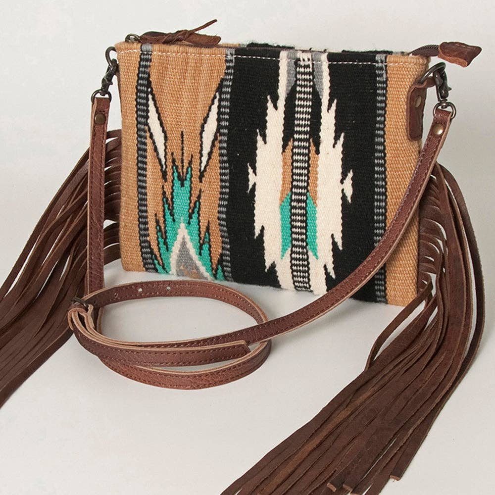ADBG236 American Darling Cross body Bag with Woven Saddle Blanket & Fringes: ADBG236B