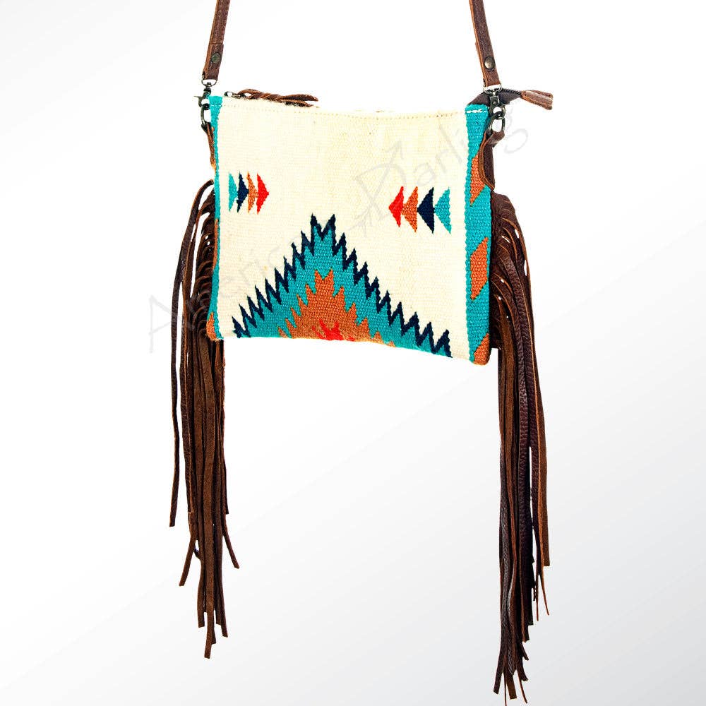 ADBG236 American Darling Cross body Bag with Woven Saddle Blanket & Fringes: ADBG236B
