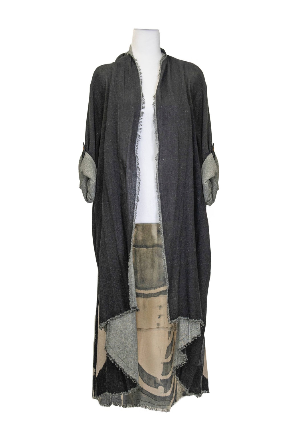 Duster with Chief Joseph Print in Denim Blue or Dark Gray: Charcoal Gray