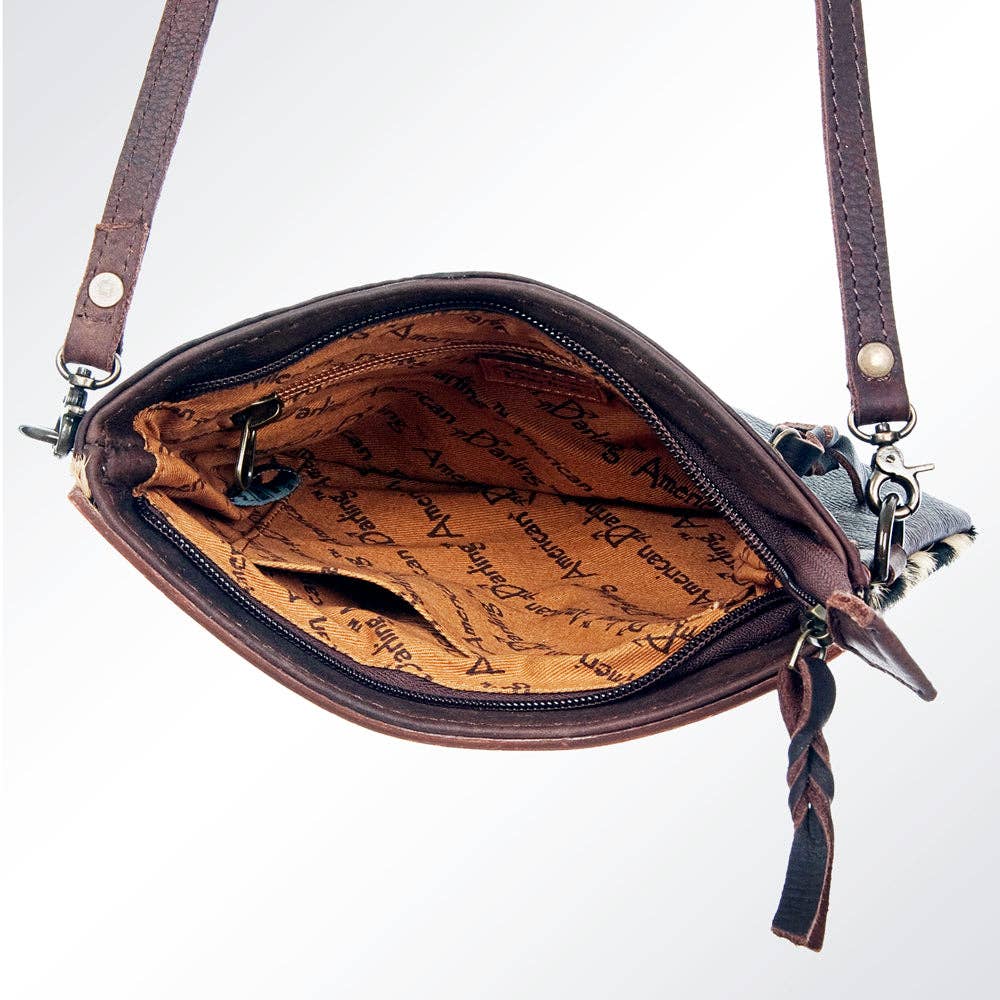 ADBG581 American Darling Hand Tooled Floral Carved & Hair-On Cowhide Small Cross body Bag: ADBG581