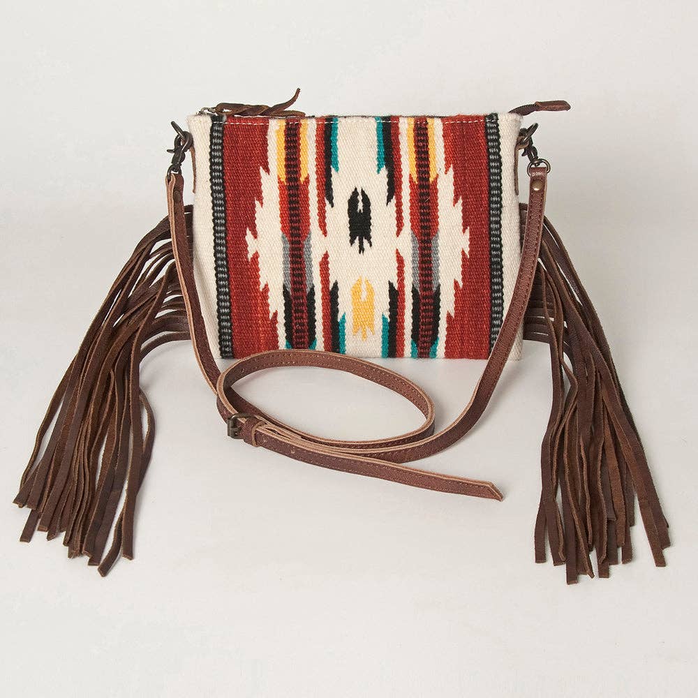 ADBG236 American Darling Cross body Bag with Woven Saddle Blanket & Fringes: ADBG236B
