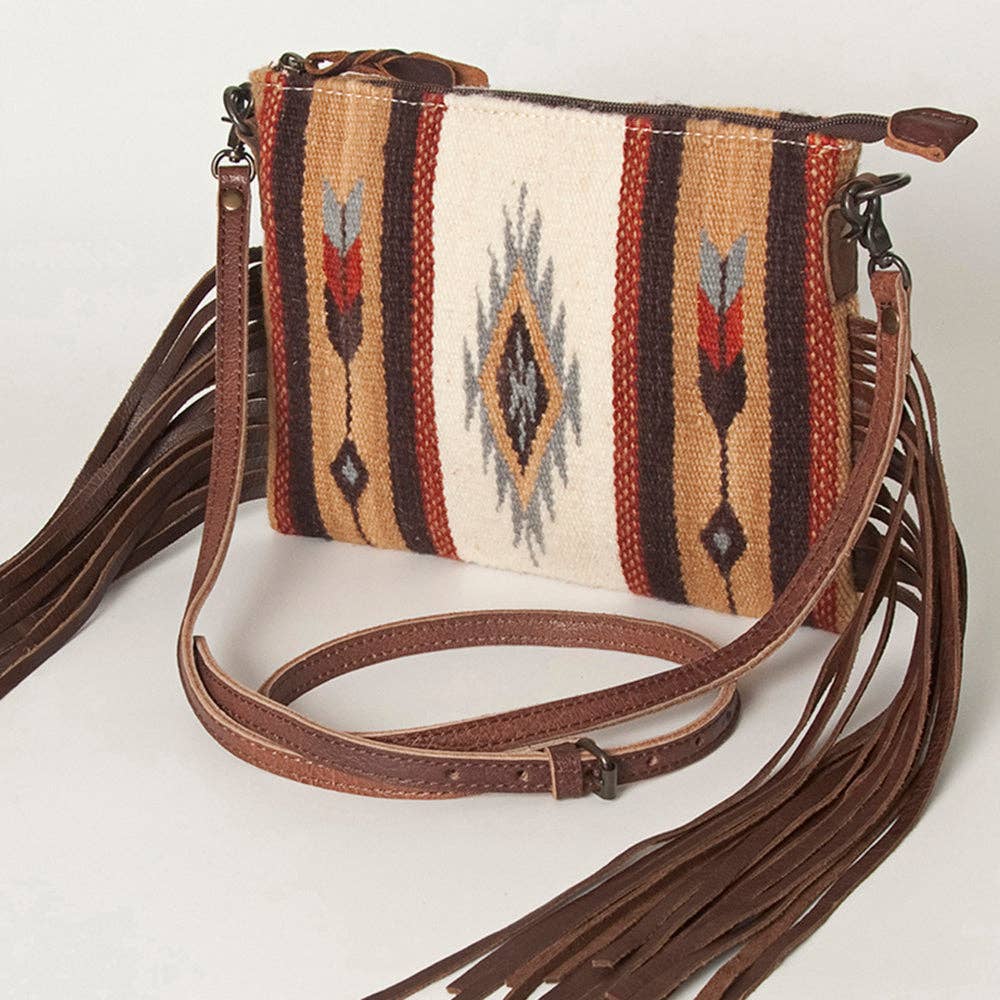 ADBG236 American Darling Cross body Bag with Woven Saddle Blanket & Fringes: ADBG236B