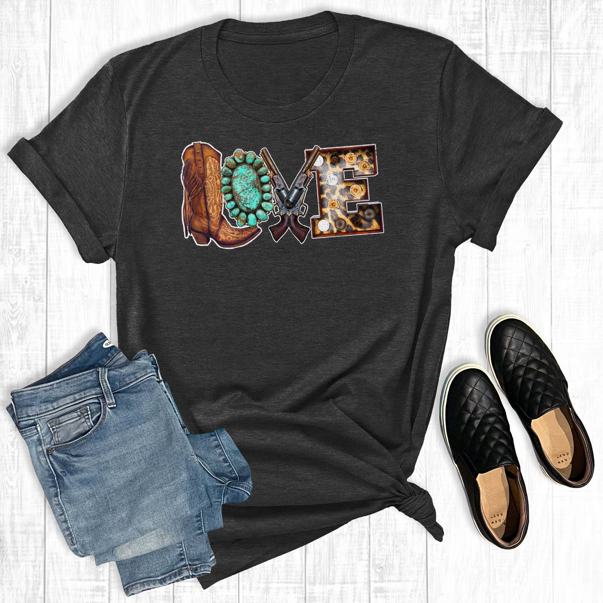Western Love: Charcoal / L / Short Sleeve