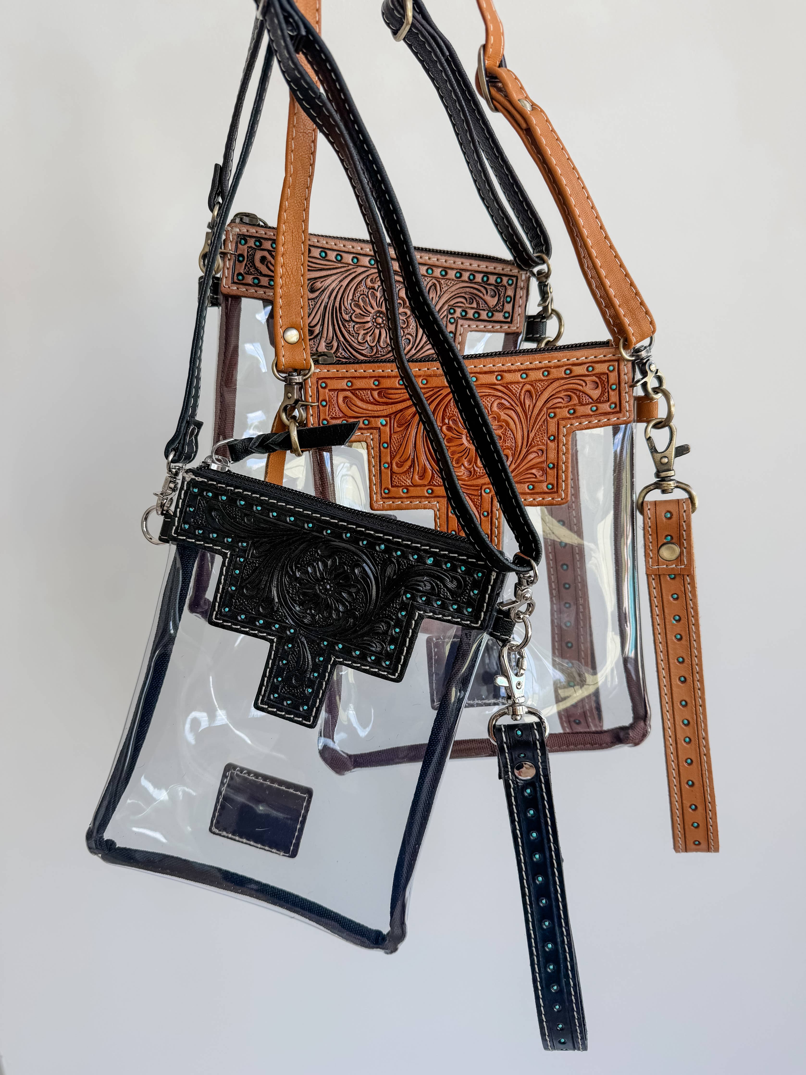 SHAYNE SMALL - Hand Tooled Clear Crossbody Concert bag: Black
