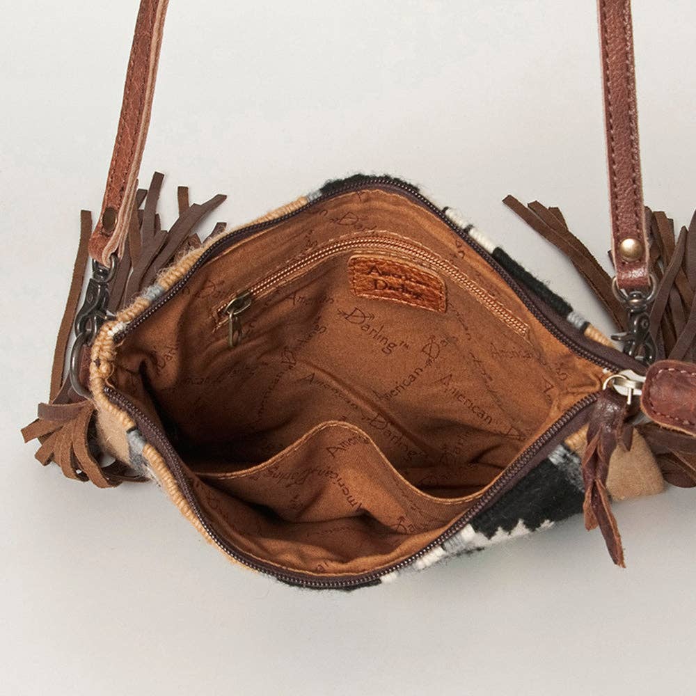 ADBG236 American Darling Cross body Bag with Woven Saddle Blanket & Fringes: ADBG236B