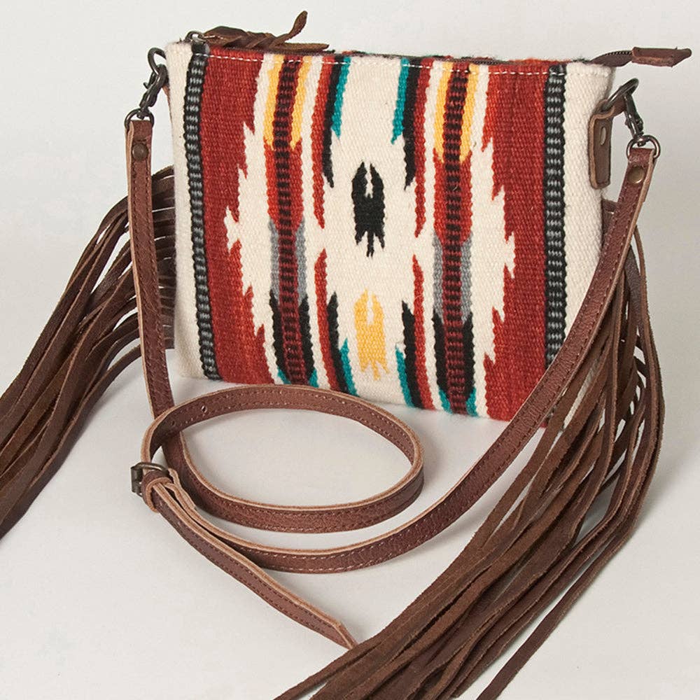 ADBG236 American Darling Cross body Bag with Woven Saddle Blanket & Fringes: ADBG236B