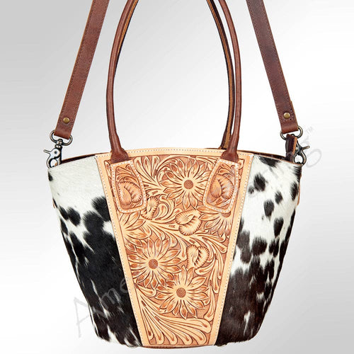 ADBG621A American Darling Hand Tooled Floral & Hair-On Cowhide Western Leather Hobo Bag: ADBG621A