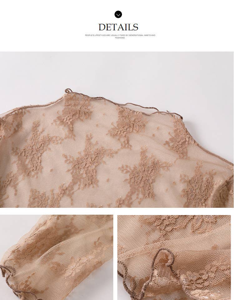 Lace Mesh Top: Beige / Missy / S