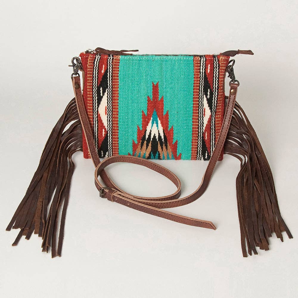 ADBG236 American Darling Cross body Bag with Woven Saddle Blanket & Fringes: ADBG236B