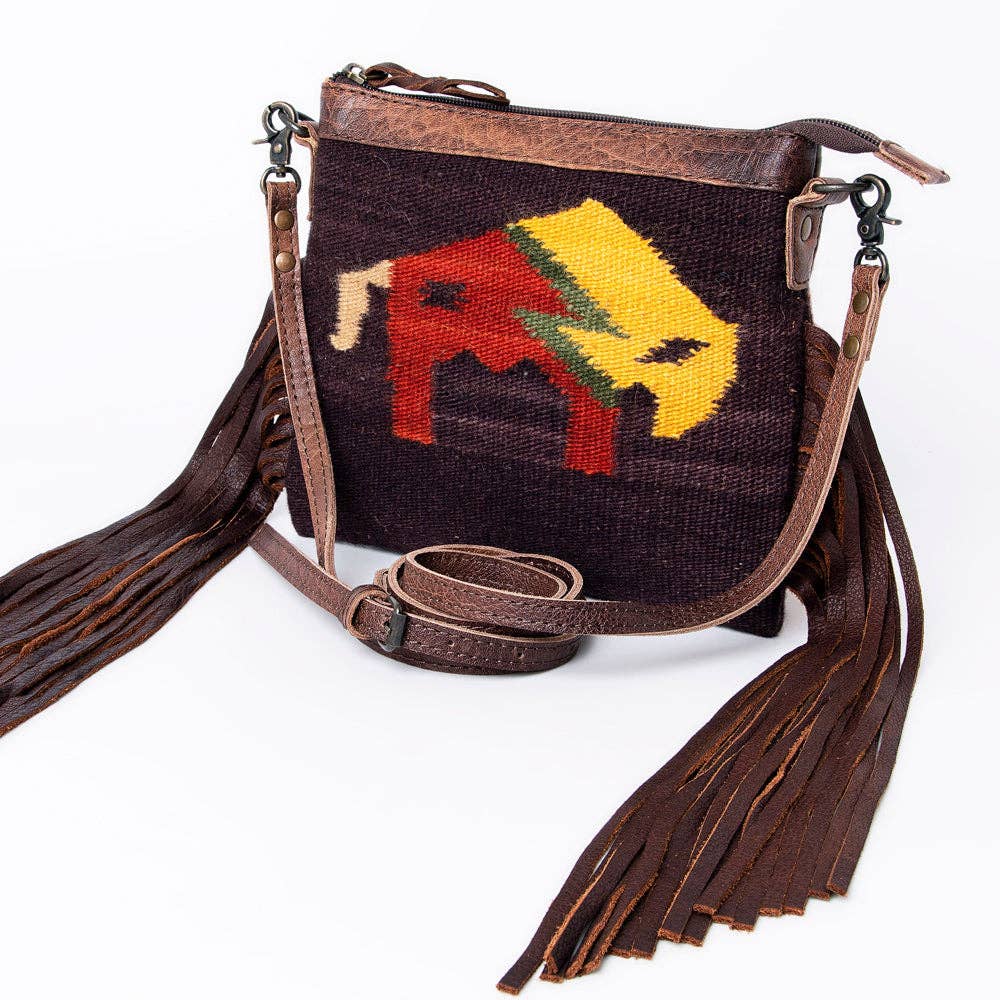 ADBG236 American Darling Cross body Bag with Woven Saddle Blanket & Fringes: ADBG236B