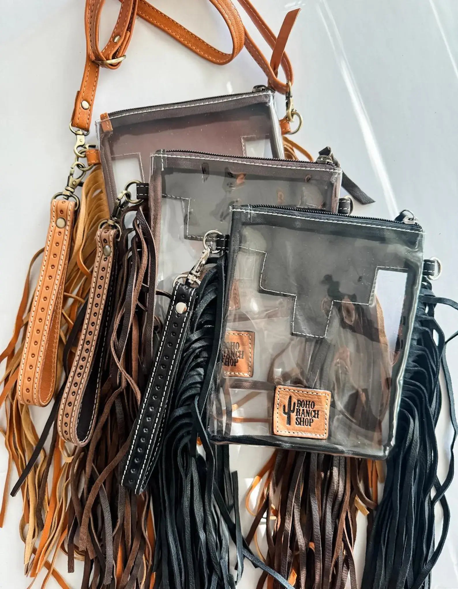 SHAYNE SMALL - Hand Tooled Clear Crossbody Concert bag: BROWN - NO FRINGE