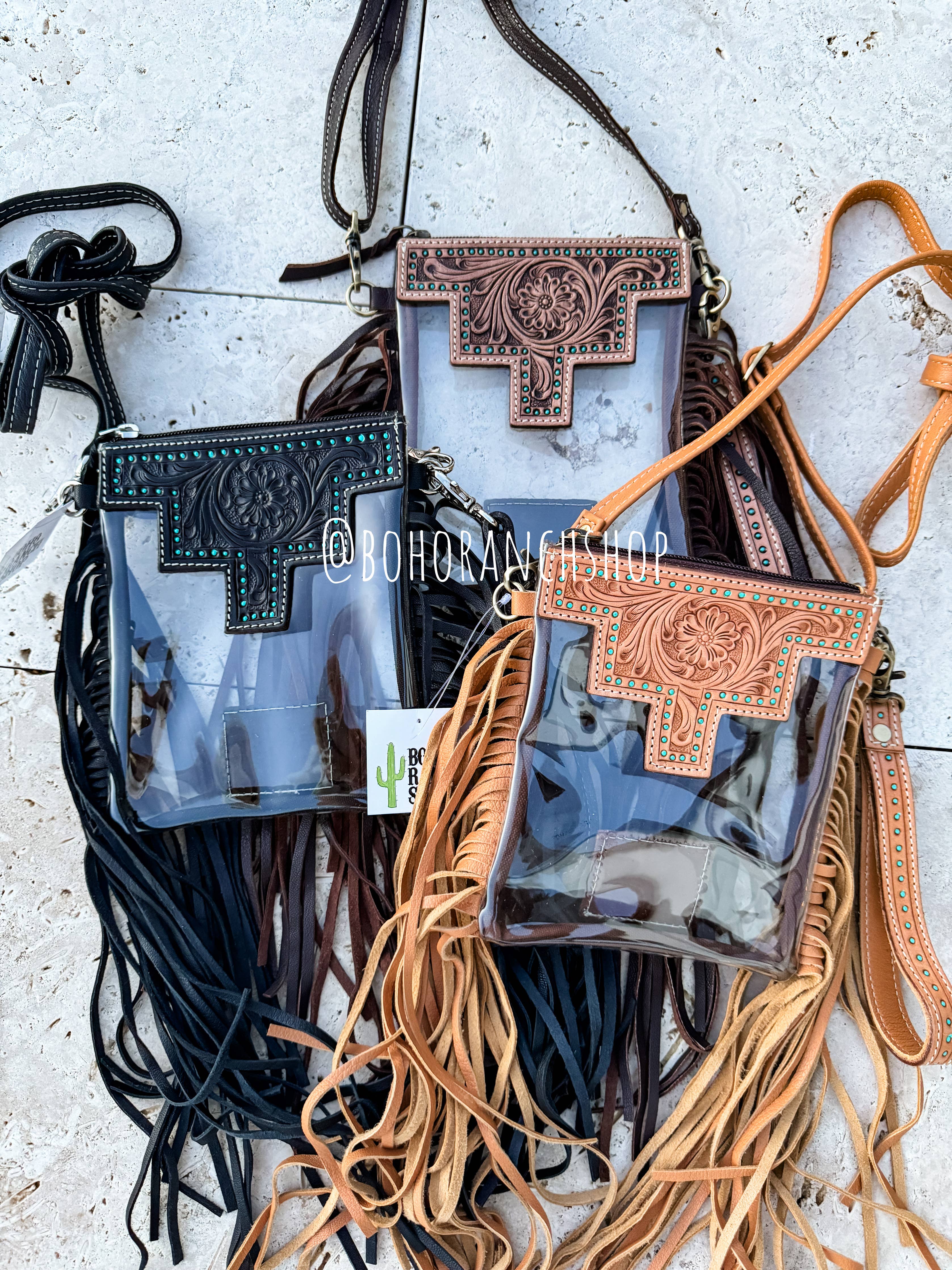 SHAYNE SMALL - Hand Tooled Clear Crossbody Concert bag: Black